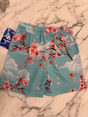 Kids Floral Sky Blue Mesh Shorts